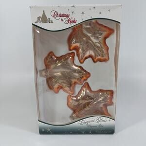 Christmas by Krebs Vtg Autumn‎ Glass Gold Orange Leaves Ornaments